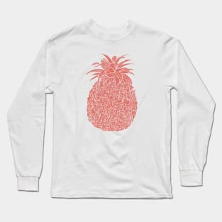 Coral Glitter Filled Pineapple Design Long Sleeve T-Shirt